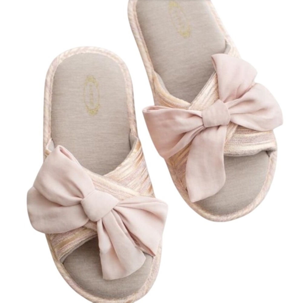 Joyfolie Elene Slipper‎ Womens Large L 9.5-10.5 Pink Bow Slides Indoor Cozy NEW